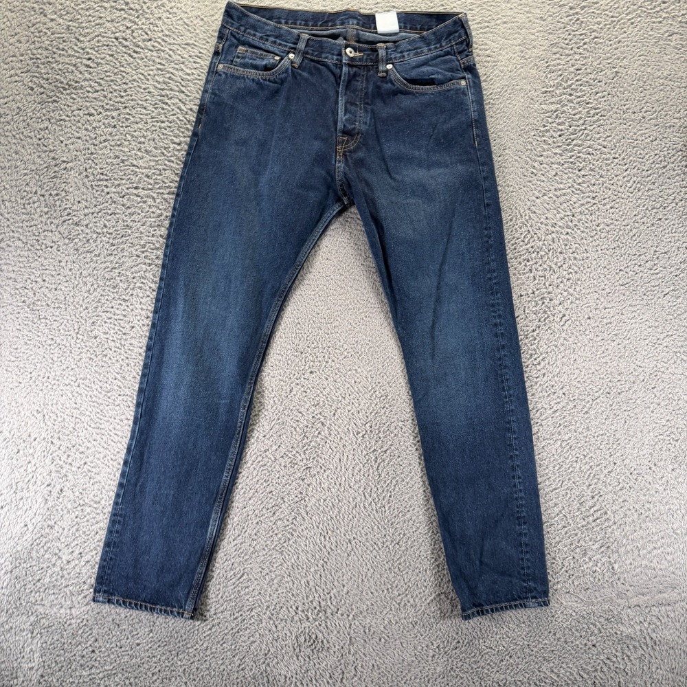 H&M &Denim Jeans Mens 33x32 Blue Cotton Tapered Slim Workwear Button-Fly Faded